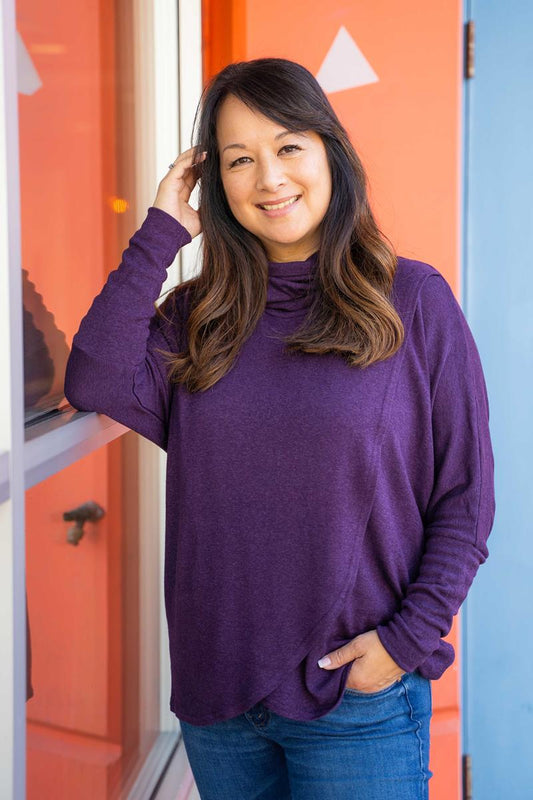 Modal Sweater Knit Cross Over Turtleneck
